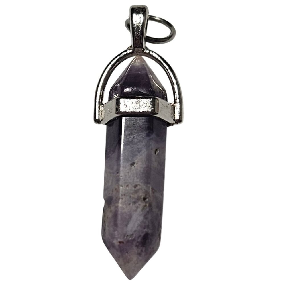Amethyst Crystal Point Pendant Silver Tone Setting Jewelry Making Necklace Women